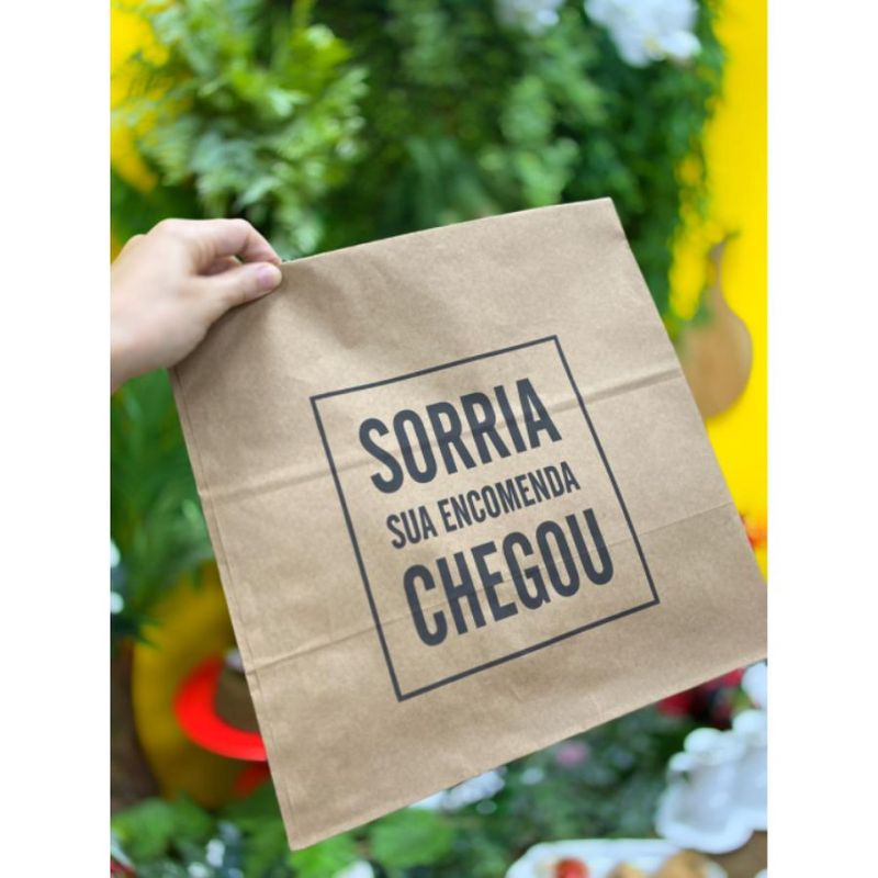 Saco Kraft Decorado Sua Encomenda Chegou - 32x20x35cm - 10 unidades - Magazine 25