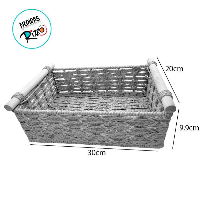 Cesta Decorativa Veredas de Fibra Natural com Alça de Madeira - 30x20x9,9cm - 1 unidade - Magazine 25