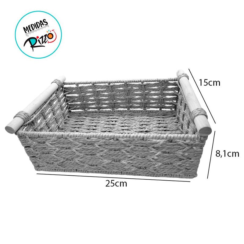 Cesta Decorativa Veredas de Fibra Natural com Alça de Madeira - 25x15x8,1cm - 1 unidade - Magazine 25