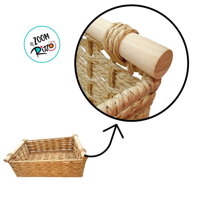 Cesta Decorativa Veredas de Fibra Natural com Alça de Madeira - 25x15x8,1cm - 1 unidade - Magazine 25