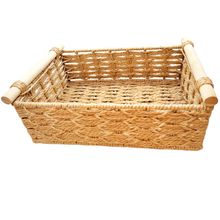 Cesta Decorativa Veredas de Fibra Natural com Alça de Madeira - 25x15x8,1cm - 1 unidade - Magazine 25