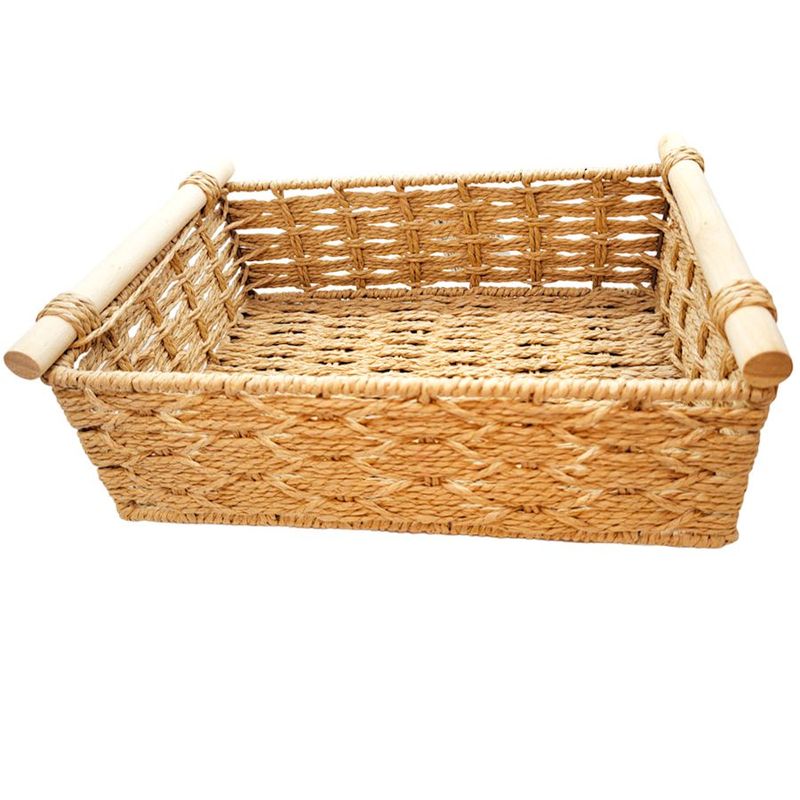 Cesta Decorativa Veredas de Fibra Natural com Alça de Madeira - 25x15x8,1cm - 1 unidade - Magazine 25