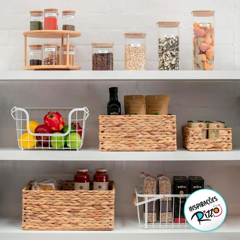 Cesta Decorativa Veredas de Fibra Natural com Alça de Madeira - 30x20x9,9cm - 1 unidade - Magazine 25