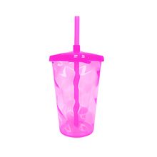 Copo de Plástico com Tampa e Canudo 400ml - Pink - 1 unidade - Magazine 25