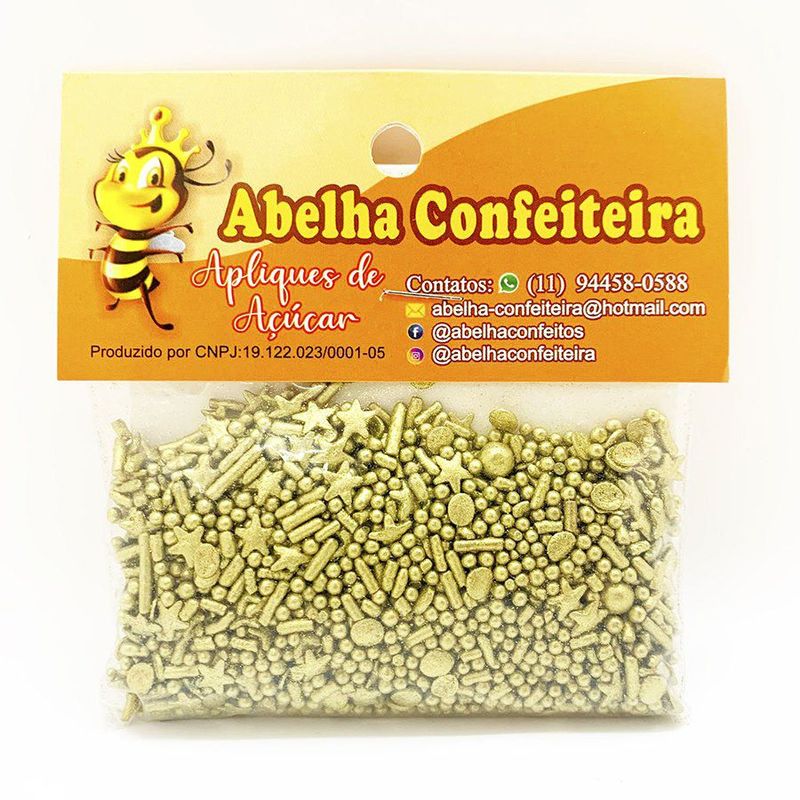 Mini Confeito - Sprinkles Chuva Dourada - 30 gramas - Abelha Confeiteira - Magazine 25