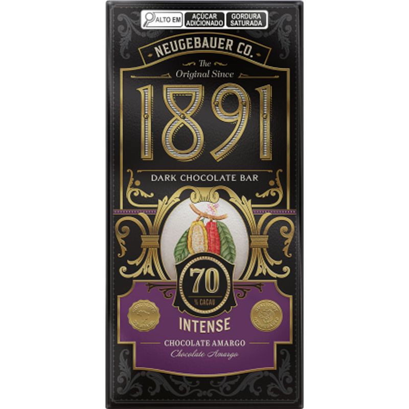 Tablete de Chocolate 1891 Amargo 70% Cacau Intense 90g - Neugebauer