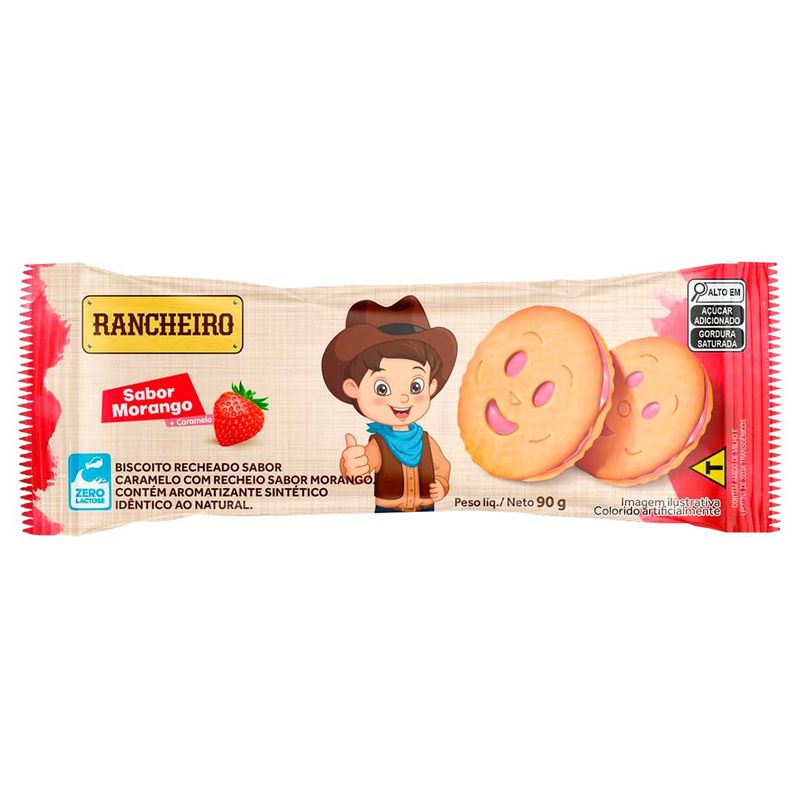 Biscoito Caramelo Recheio Morango 90g - Rancheiro