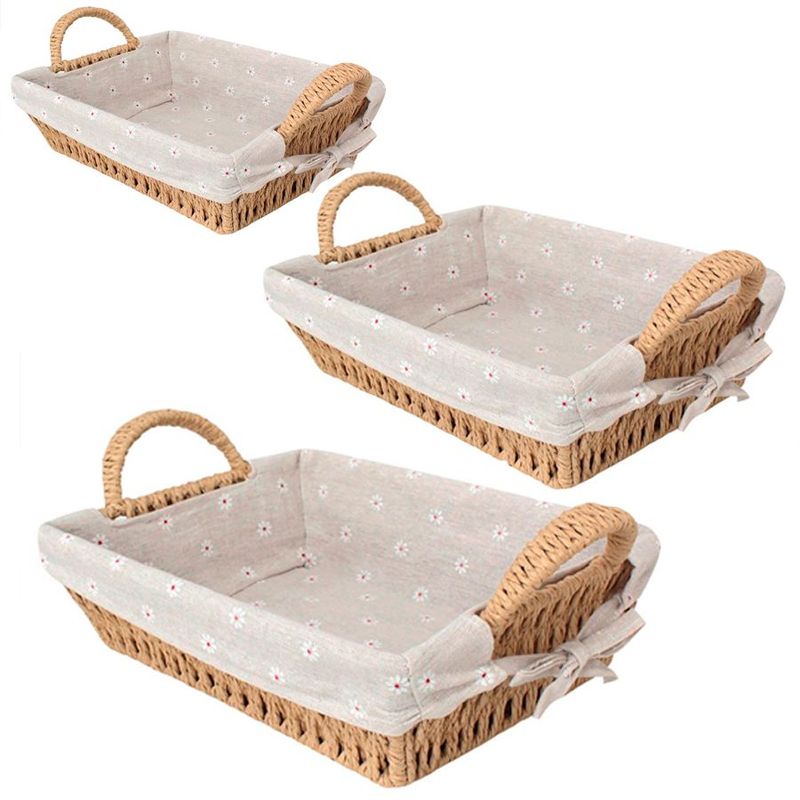 Kit Cesta Decorativa Acafate de Fibra Natural e Forro  - 3 unidades - Magazine 25
