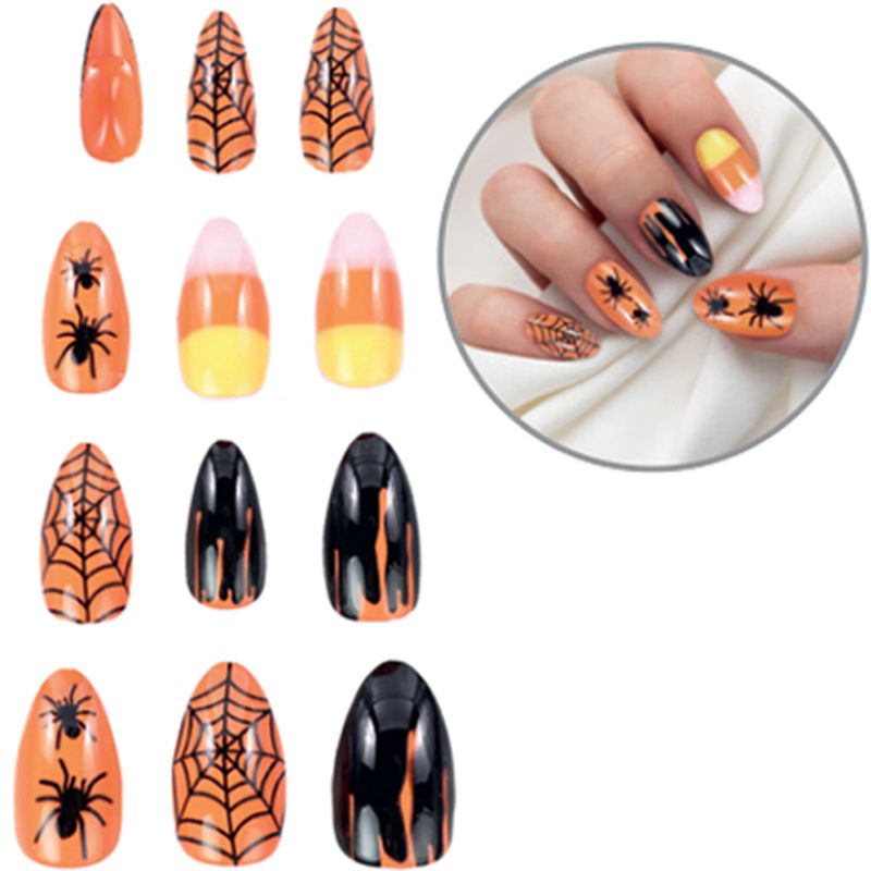 Unhas Postiças Autocolantes Noite de Halloween - Kit 12 Un