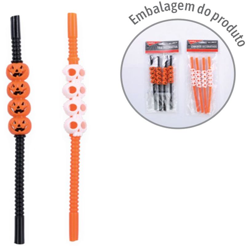 Canudo Plástico Halloween Sortido 22cm - 4 Un
