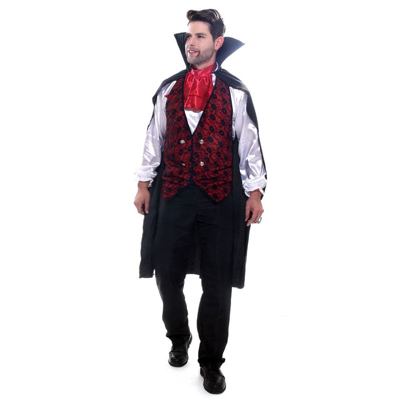 Fantasia Vampiro Vermelho Adulto com Capa e Lenço - Halloween 
 GG