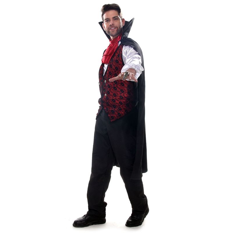 Fantasia Vampiro Vermelho Adulto com Capa e Lenço - Halloween 
 GG