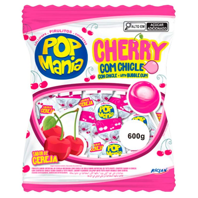 Pirulito Pop Mania Cherry Recheio Chiclete 500g - Riclan