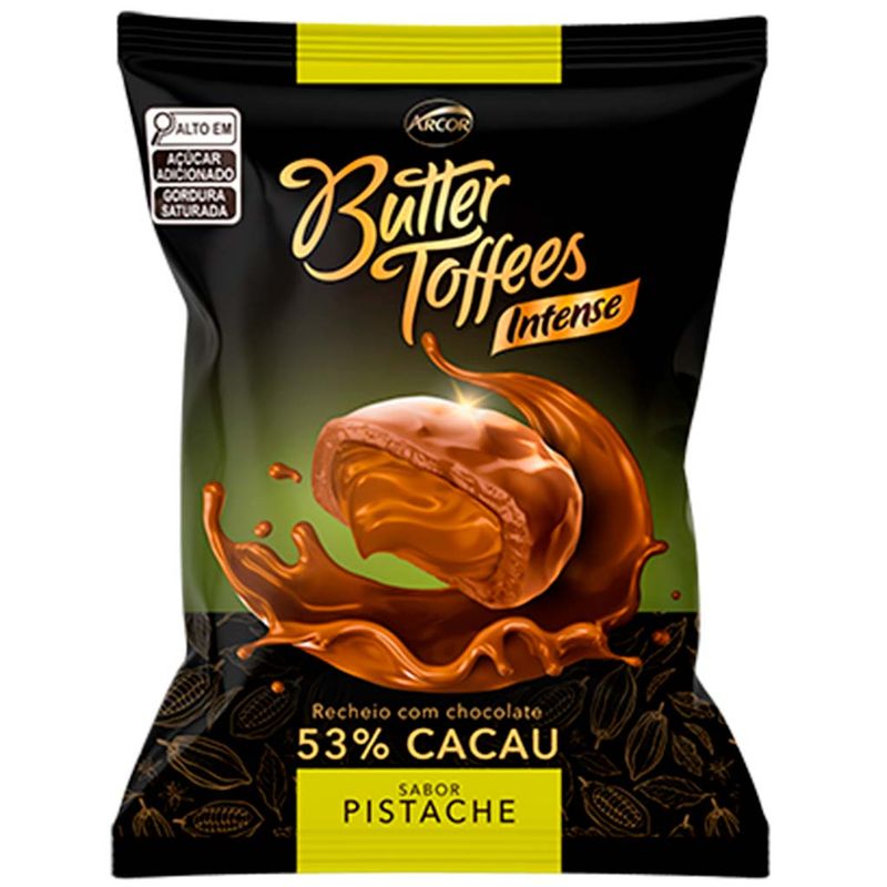 Bala Butter Toffees Intense 53% Cacau Pistache 500g - Arcor