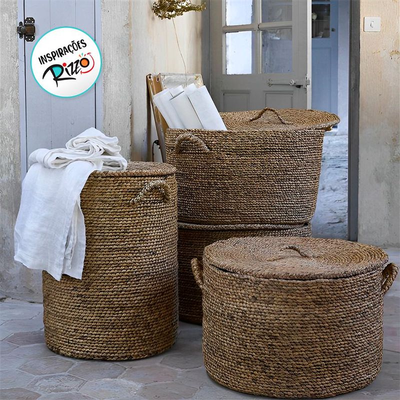 Cesta Decorativa Carajas de Seagrass com Tampa - 40x40x25cm - 1 unidade - Magazine 25