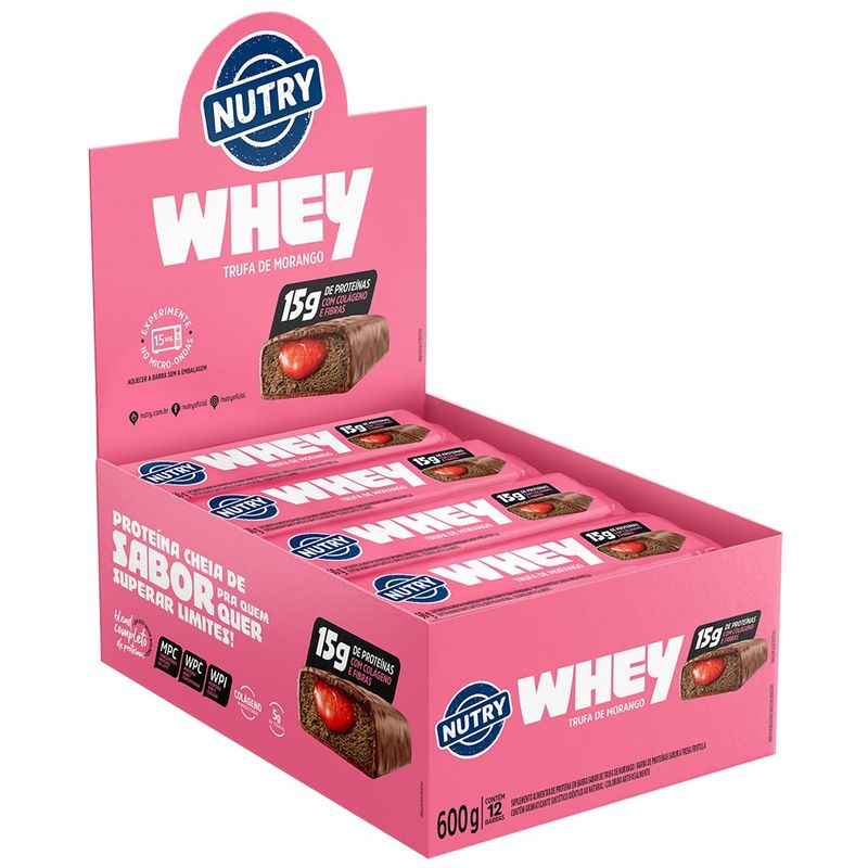 Barra de Proteína Nutry Whey Trufa Morango c/12 - Nutrimental