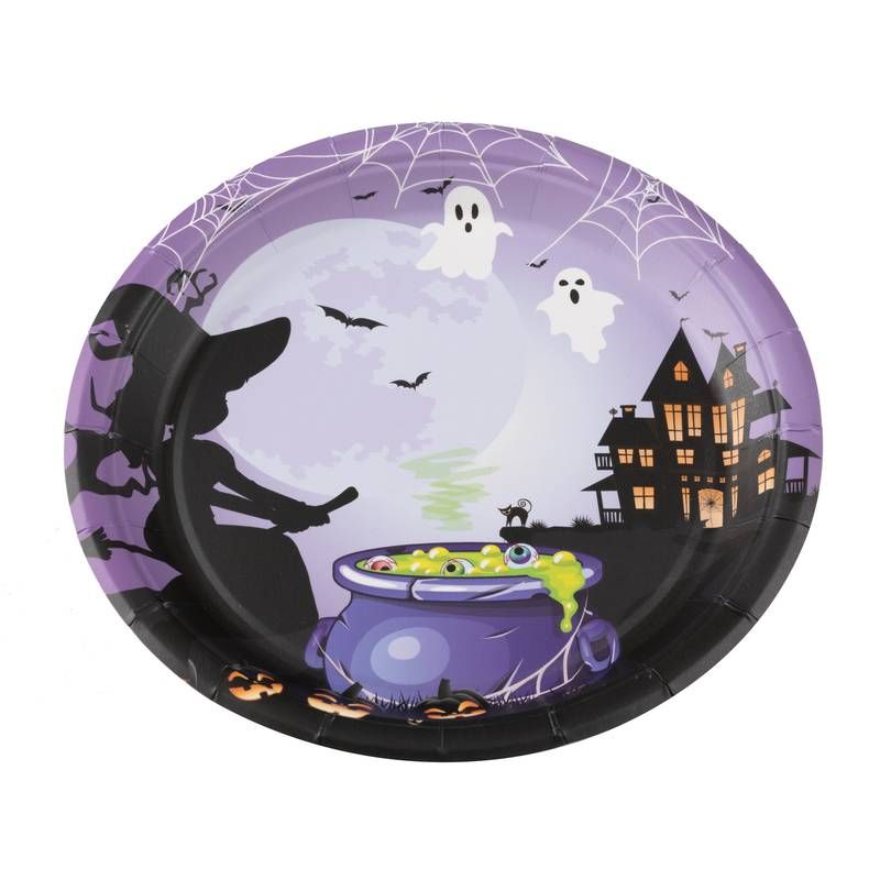 Prato Papel Halloween Bruxa 18cm - 10 Un