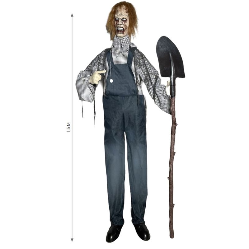 Boneco Fazendeiro Macabro Halloween Com Luz, Som e Movimento 1,50 Metros - 1 Un