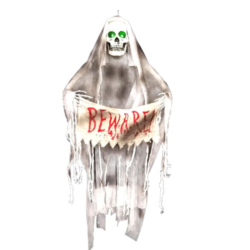 Caveira Fantasma Halloween Banner com Som e Luz 1,10 Metros - 1 Un