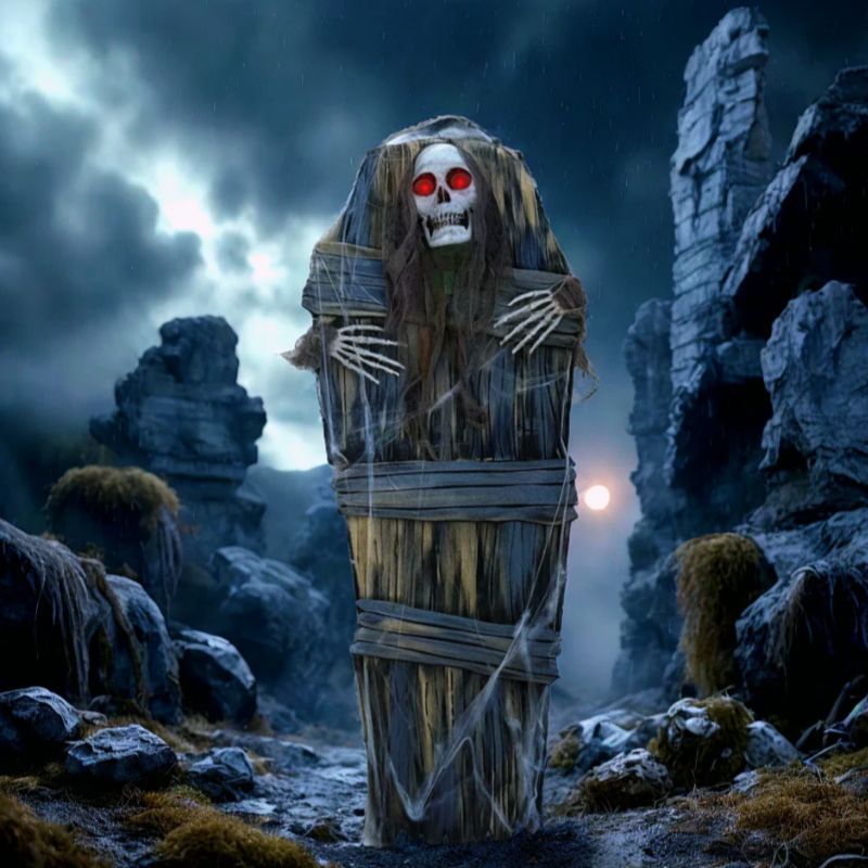 Múmia no Caixão com Som, Luz e Movimento Halloween 1,20 Metros - 1 Un