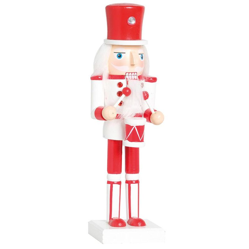 Soldado de Chumbo de Madeira Vermelho e Branco com Tambor 26cm - 01 unidade - Cromus Natal - Magazine 25