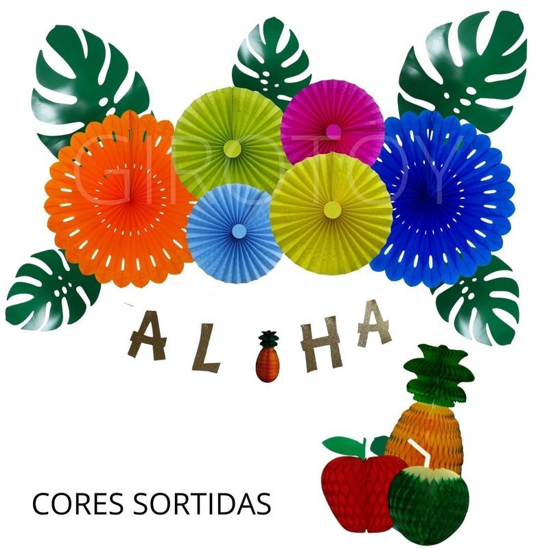 Kit Enfeite de Papel Festa Havaiana com Frutas Para Decoração