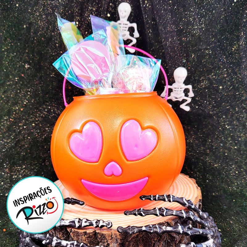 Baldinho de Halloween com Alça - Abóbora Laranja Apaixonda - 13x17cm - 1 unidade - Magazine 25