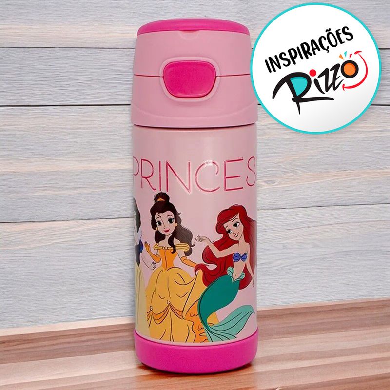 Garrafa Térmica com Canudo Princesas - 350ml - 1 unidade - Zona Criativa - Rizzo