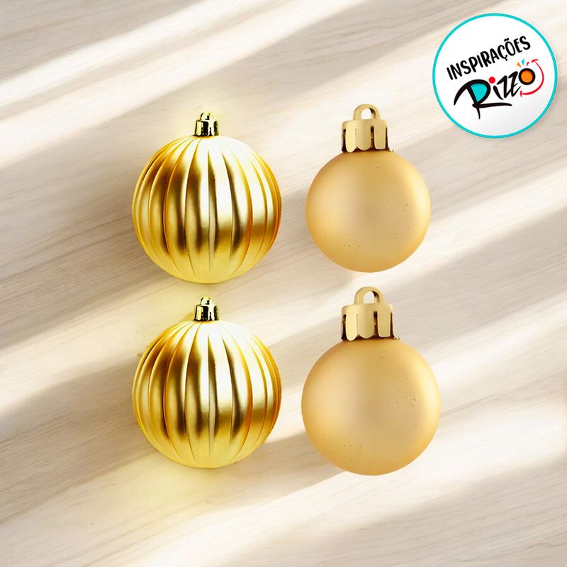 Bola de Natal - Ouro - Matte e Gomo - 7cm - 4 unidades - Cromus - Magazine 25