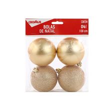 Bola de Natal com Glitter e Fosca - Ouro - 8cm - 4 unidades - Cromus - Magazine 25