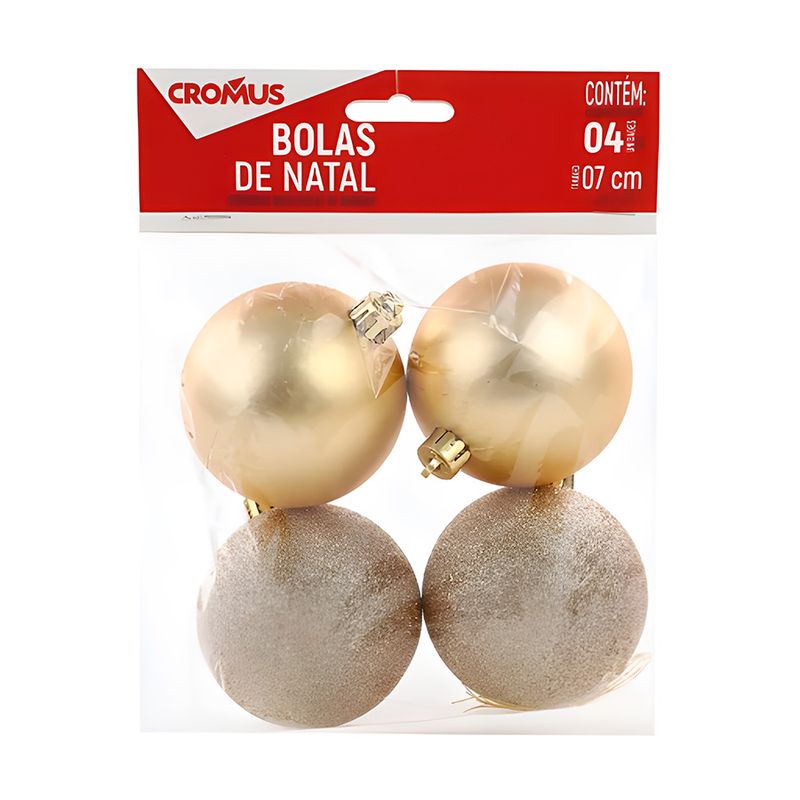 Bola de Natal com Glitter e Fosca - Ouro - 7cm - 4 unidades - Cromus - Magazine 25