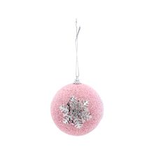 Bola de Natal Glitter - Rosa e Prata - Floco de Neve - 8cm - 6 unidades - Cromus - Magazine 25