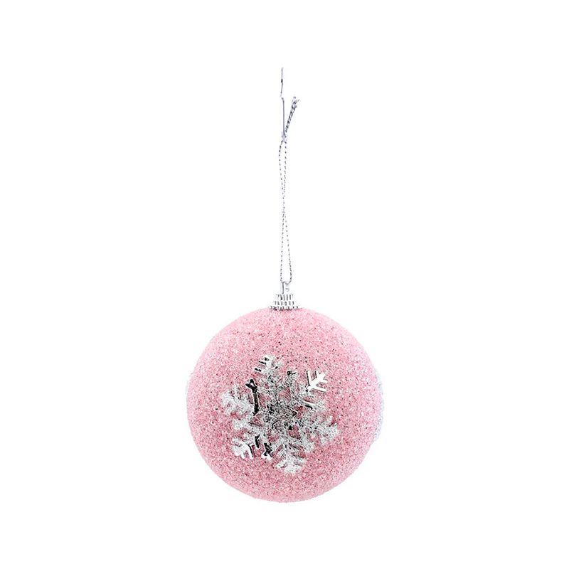 Bola de Natal Glitter - Rosa e Prata - Floco de Neve - 8cm - 6 unidades - Cromus - Magazine 25