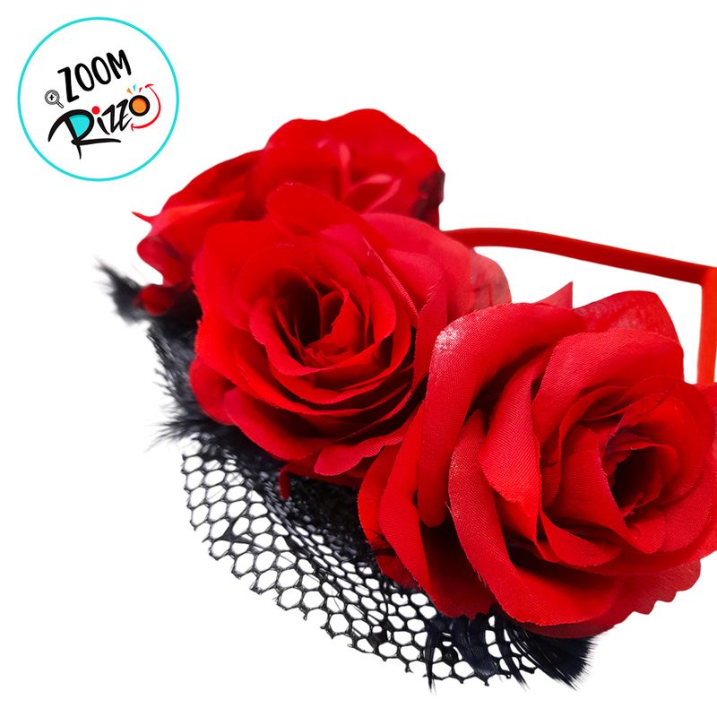 Tiara Flores e Pluma - Vermelho e Preto - 1 unidade - Magazine 25