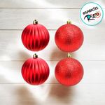 Bola de Natal com Glitter e Gomo - Vermelho - 8cm - 4 unidades - Cromus - Magazine 25