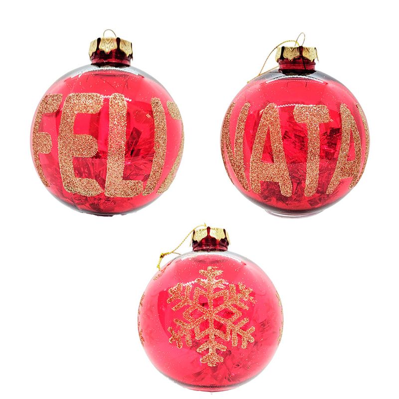 Bola de Natal Glitter - Vermelha - "Feliz Natal" - 10cm - 3 unidades - Magazine 25