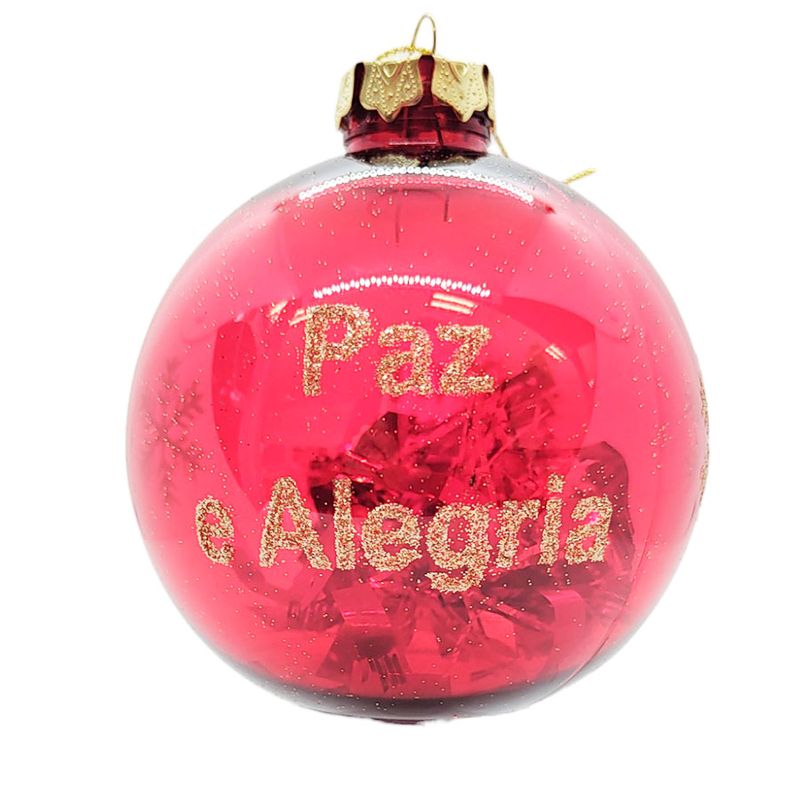 Bola de Natal Glitter - Vermelha - Frases - 10cm - 3 unidades - Magazine 25