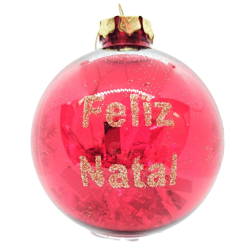 Bola de Natal Glitter - Vermelha - Frases - 10cm - 3 unidades - Magazine 25