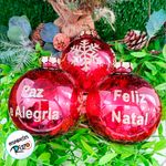 Bola de Natal Glitter - Vermelha - Frases - 10cm - 3 unidades - Magazine 25