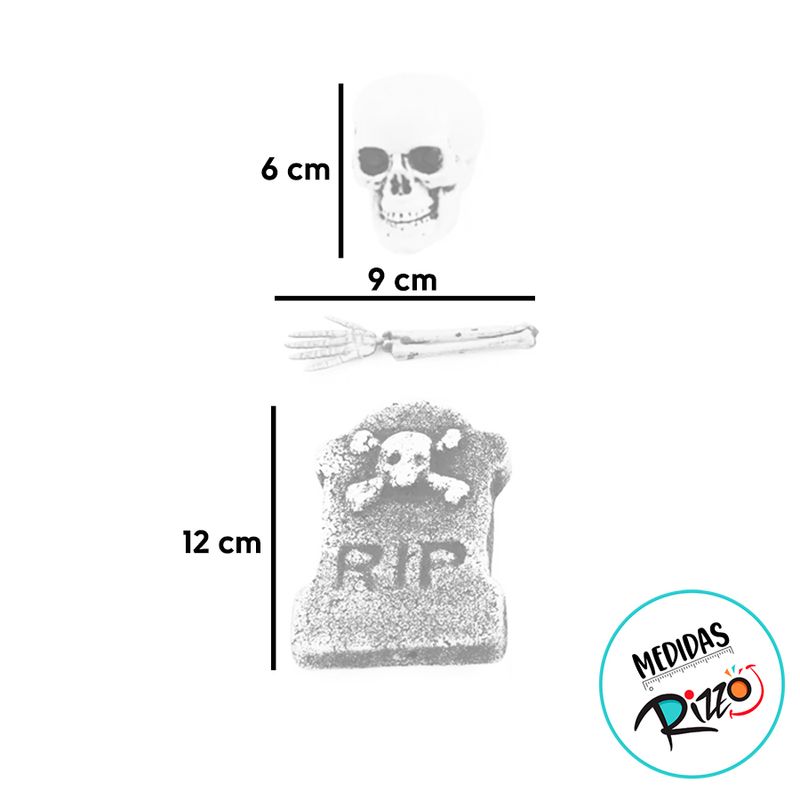 Enfeite Decorativo Halloween - Lápide com Esqueletos - 12cm - 10 unidades - Cromus - Magazine 25