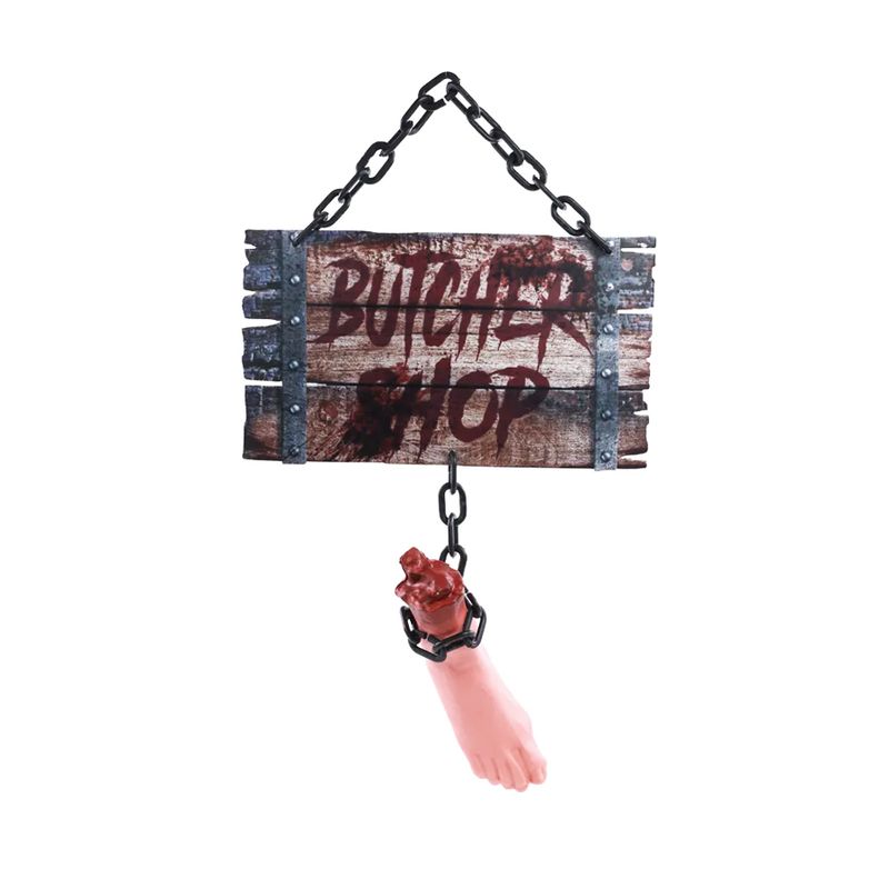 Enfeite Decorativo Halloween - Placa com Pé Pendurado "Butcher Shop"- 38x52cm - 1 unidade - Cromus - Magazine 25