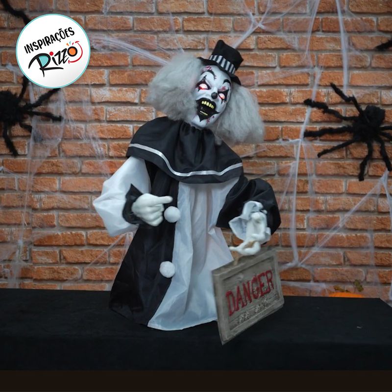 Enfeite Decorativo Halloween - Palhaço Charlie - 81cm - Som, Luz e Movimento - 1 unidade - Cromus - Magazine 25