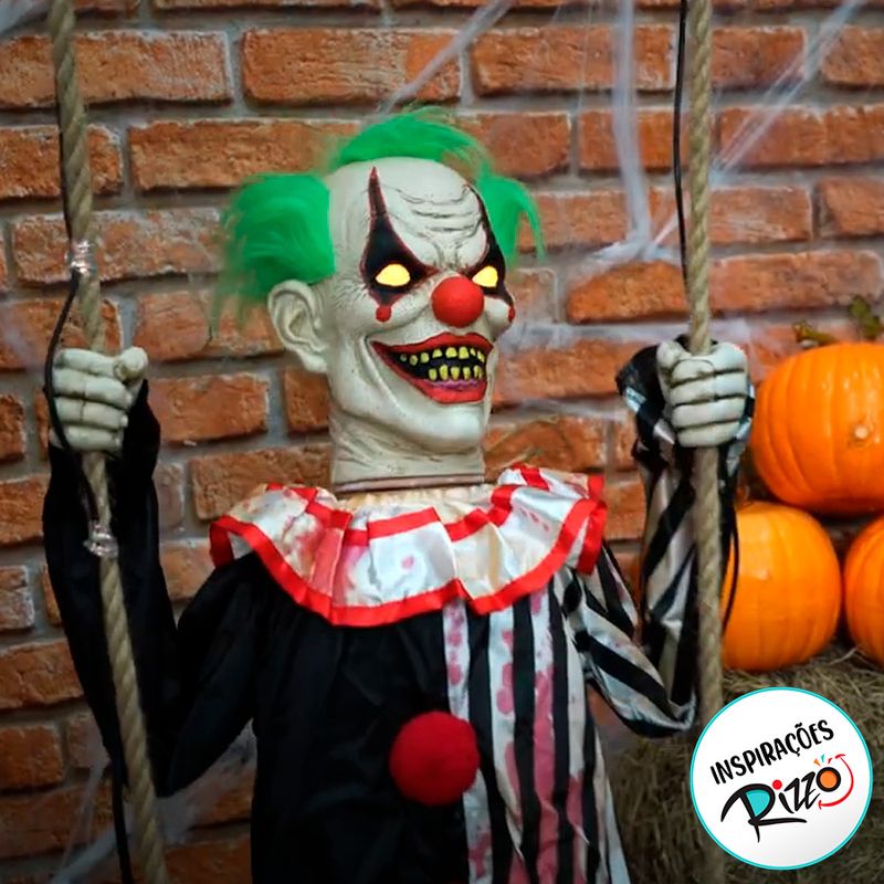 Enfeite Decorativo Halloween - Palhaço Mike - 1,35m - Som, Luz e Movimento - 1 unidade - Cromus - Magazine 25