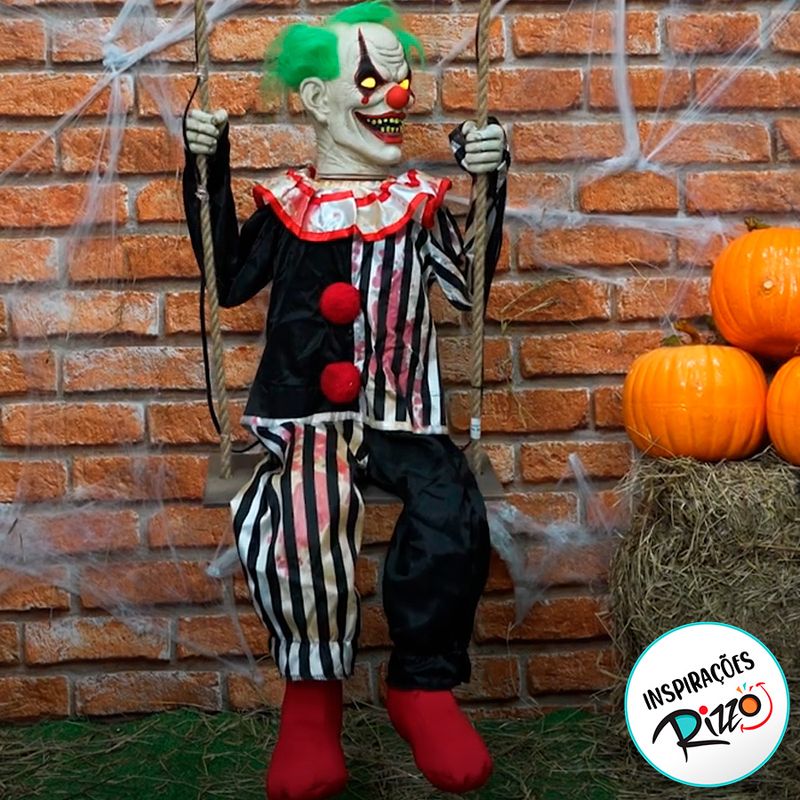 Enfeite Decorativo Halloween - Palhaço Mike - 1,35m - Som, Luz e Movimento - 1 unidade - Cromus - Magazine 25