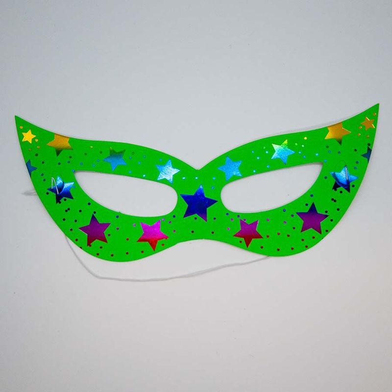 Máscara de Carnaval em Papel - Verde - Estampa Estrelas - Mod 461 - 12 unidades - Magazine 25