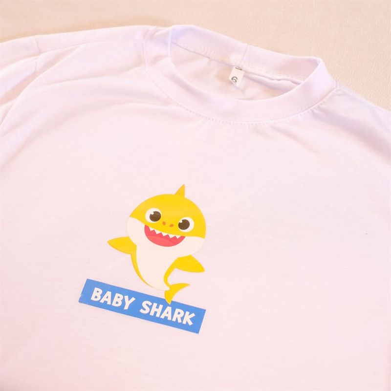 Festa Baby Shark - Cartela Transfer para Camiseta Baby Shark 13x13