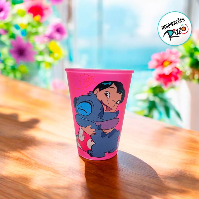 Copo Plástico Stitch Família - Rosa - 280ml - 1 unidade - Plasútil - Rizzo