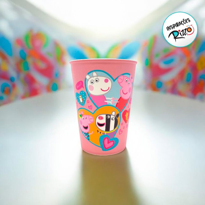 Copo Plástico Peppa Pig Coração - Rosa Escuro - 320ml - 1 unidade - Plasútil - Magazine 25