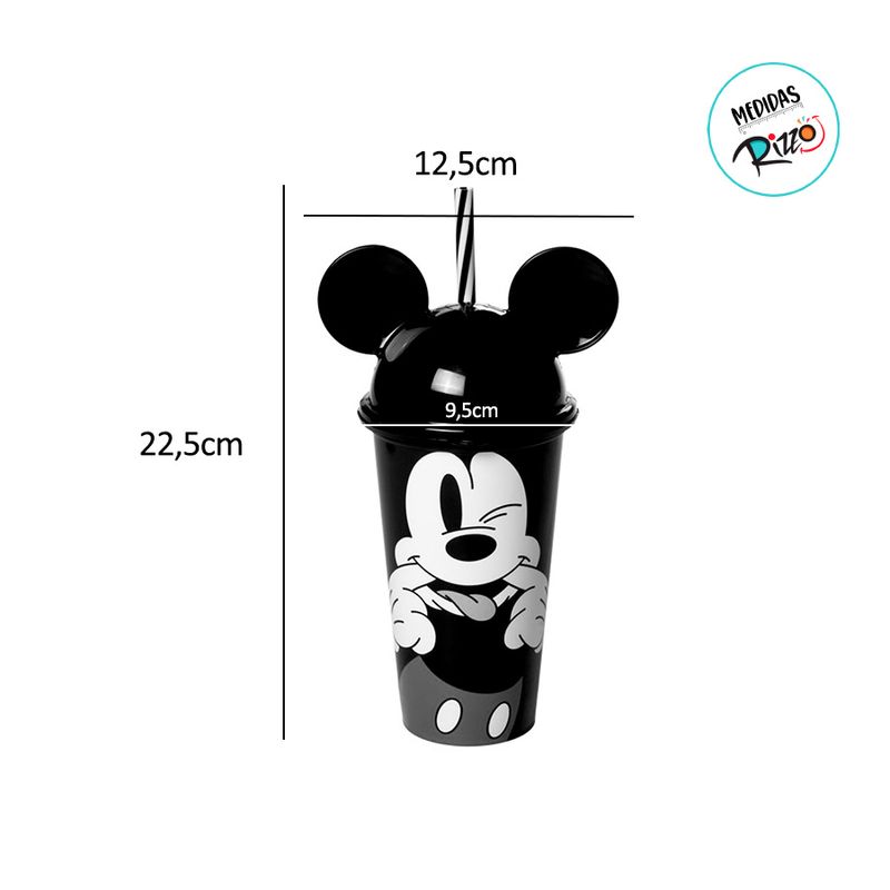 Copo de Plástico com Tampa e Canudo Orelha Mickey - 500ml - 1 unidade - Plasútil - Magazine 25