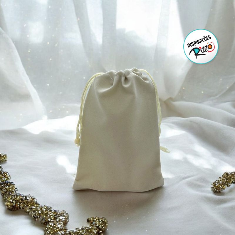Saquinho de Veludo Premium - Bege - 14x20cm - 10 unidades - Magazine 25